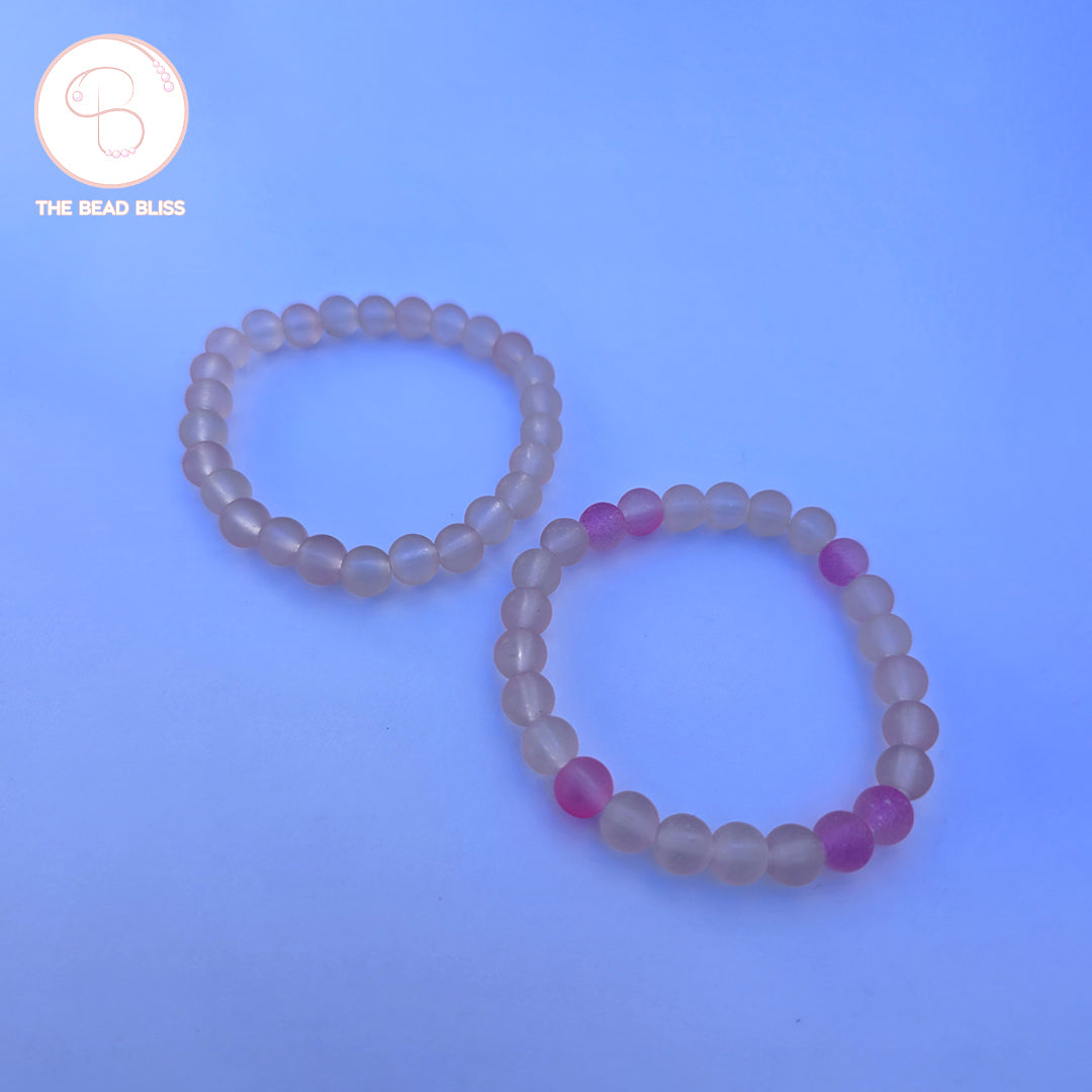Pink Frosted Beaded Bracelets Set