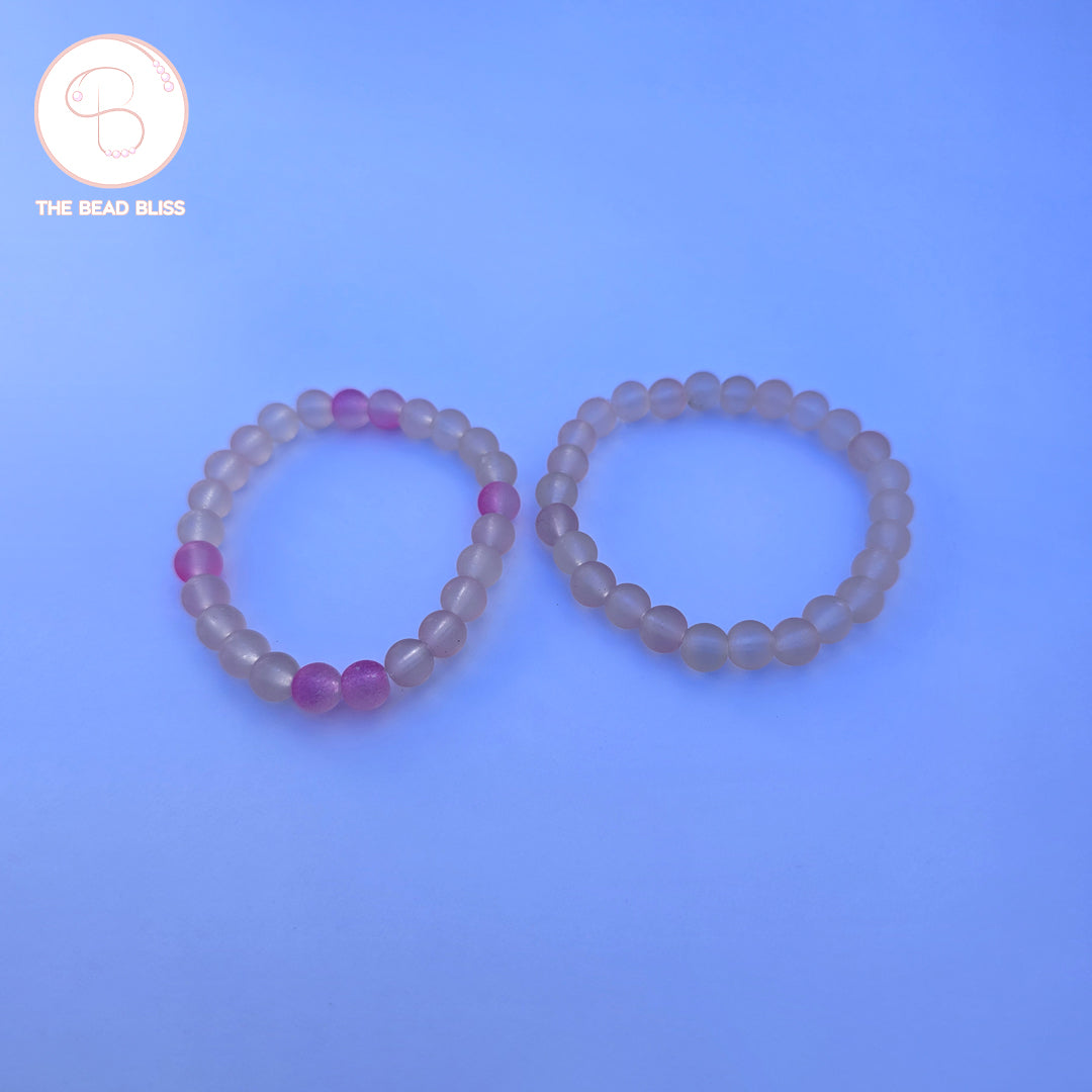 Pink Frosted Beaded Bracelets Set