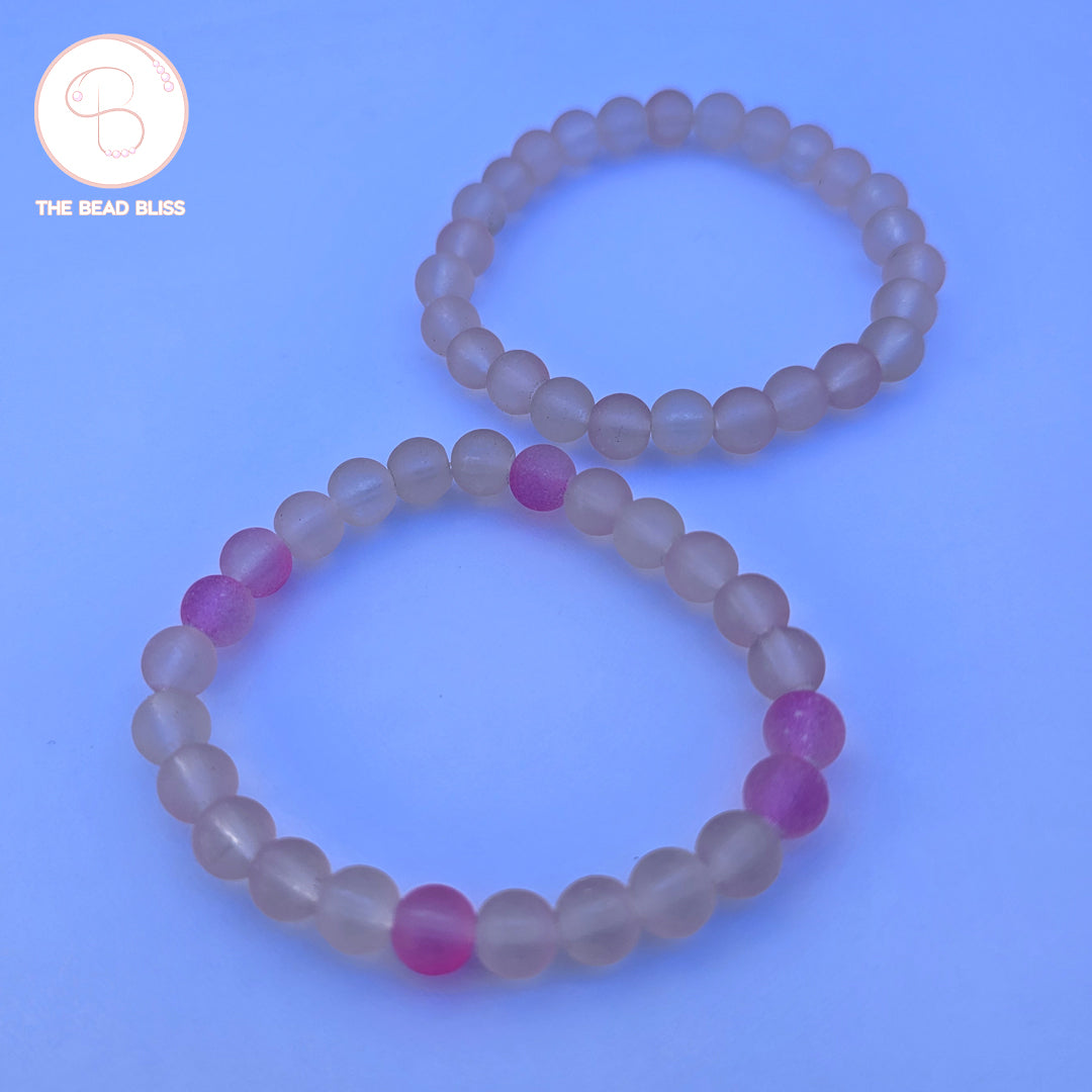 Pink Frosted Beaded Bracelets Set