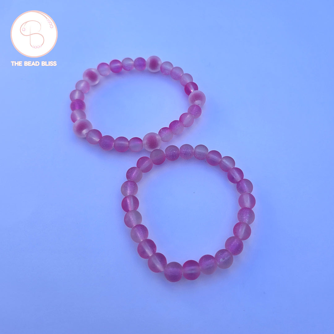 Pink Frosted Beaded Bracelets Set