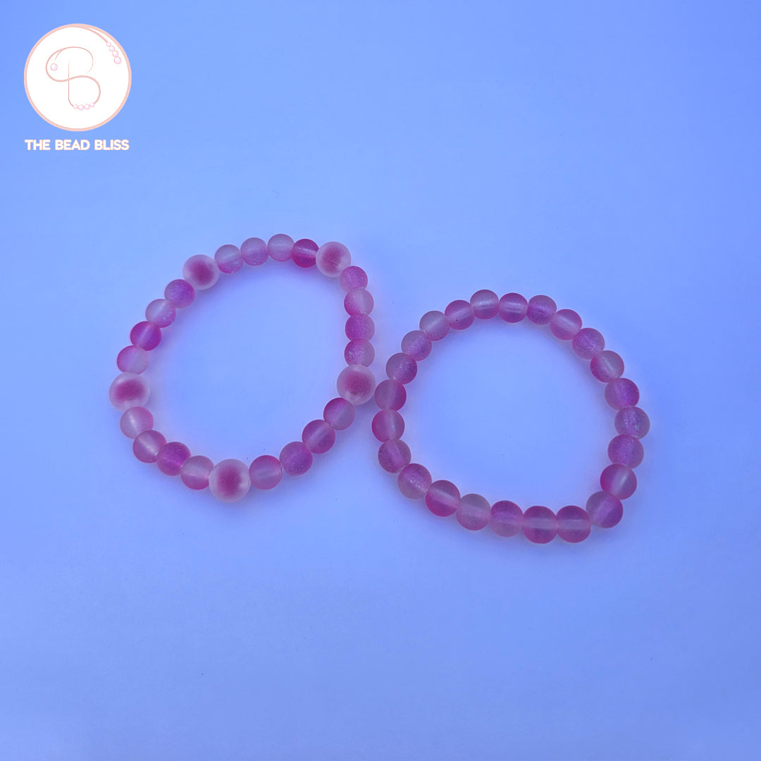 Pink Frosted Beaded Bracelets Set