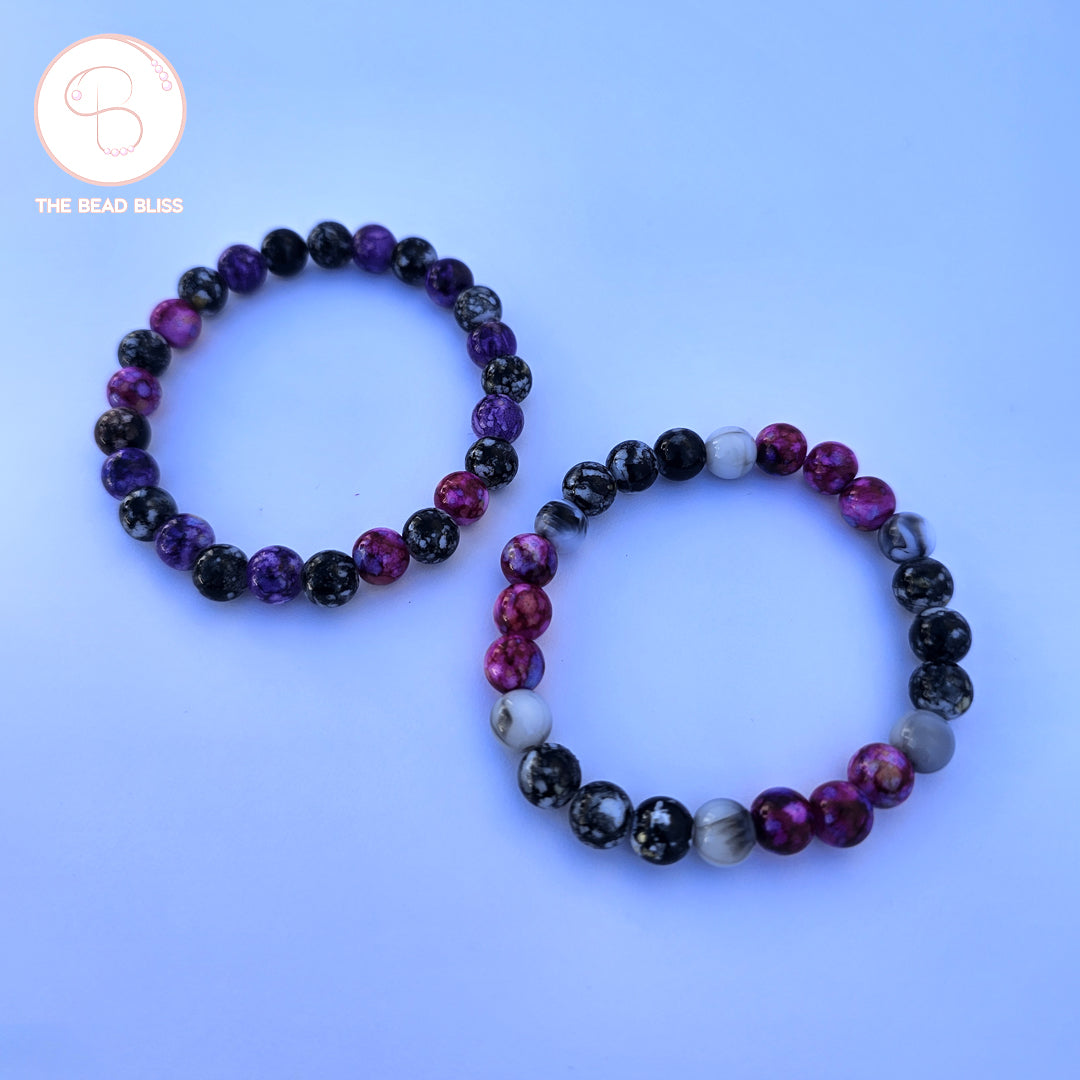 Purple & Black Stone Beaded Bracelet Set