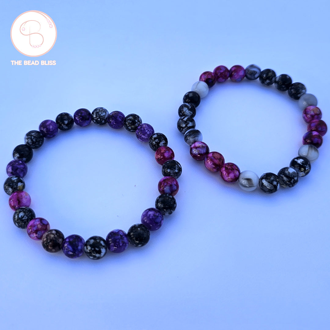 Purple & Black Stone Beaded Bracelet Set
