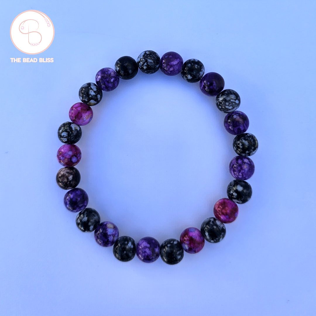 Purple & Black Stone Beaded Bracelet Set