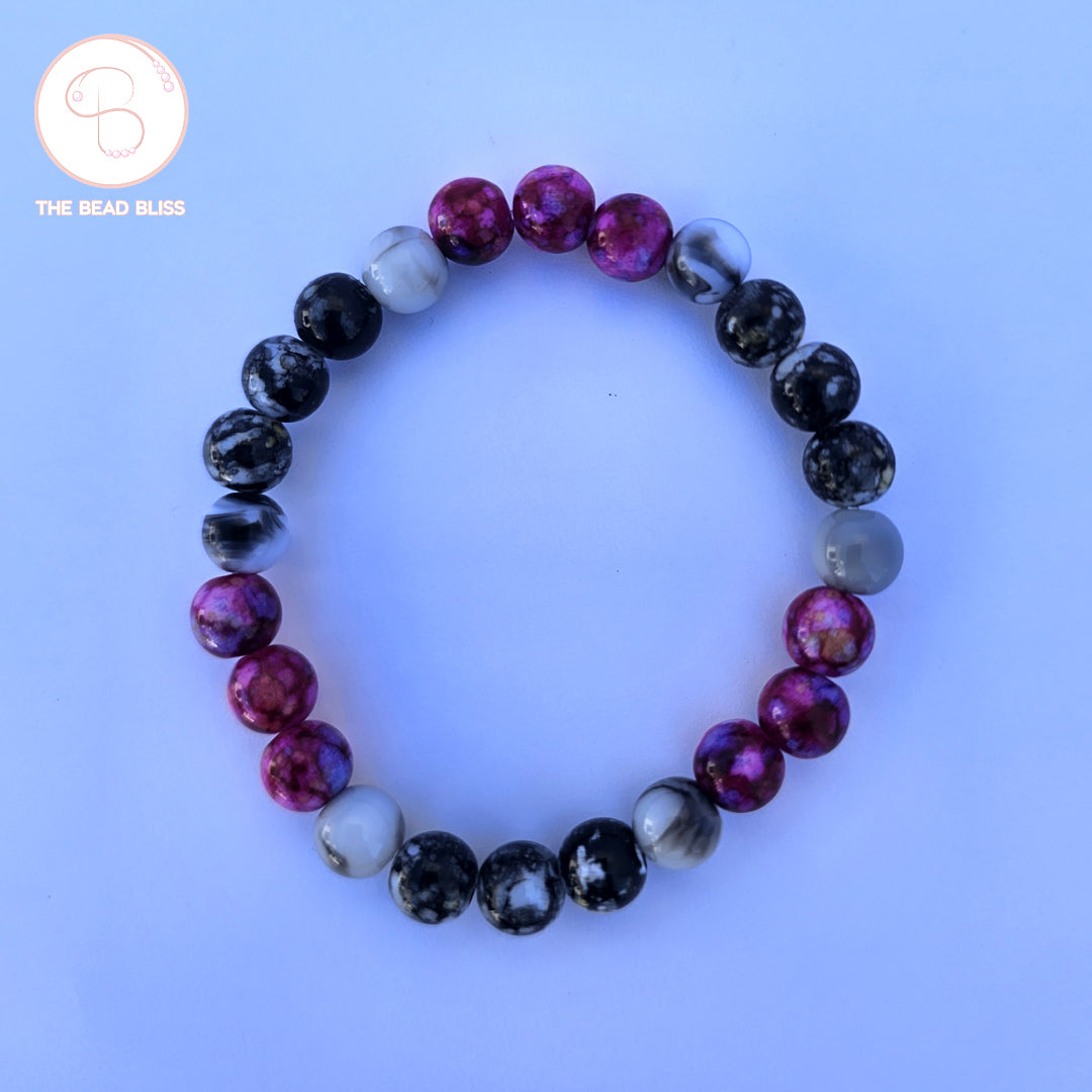 Purple & Black Stone Beaded Bracelet Set