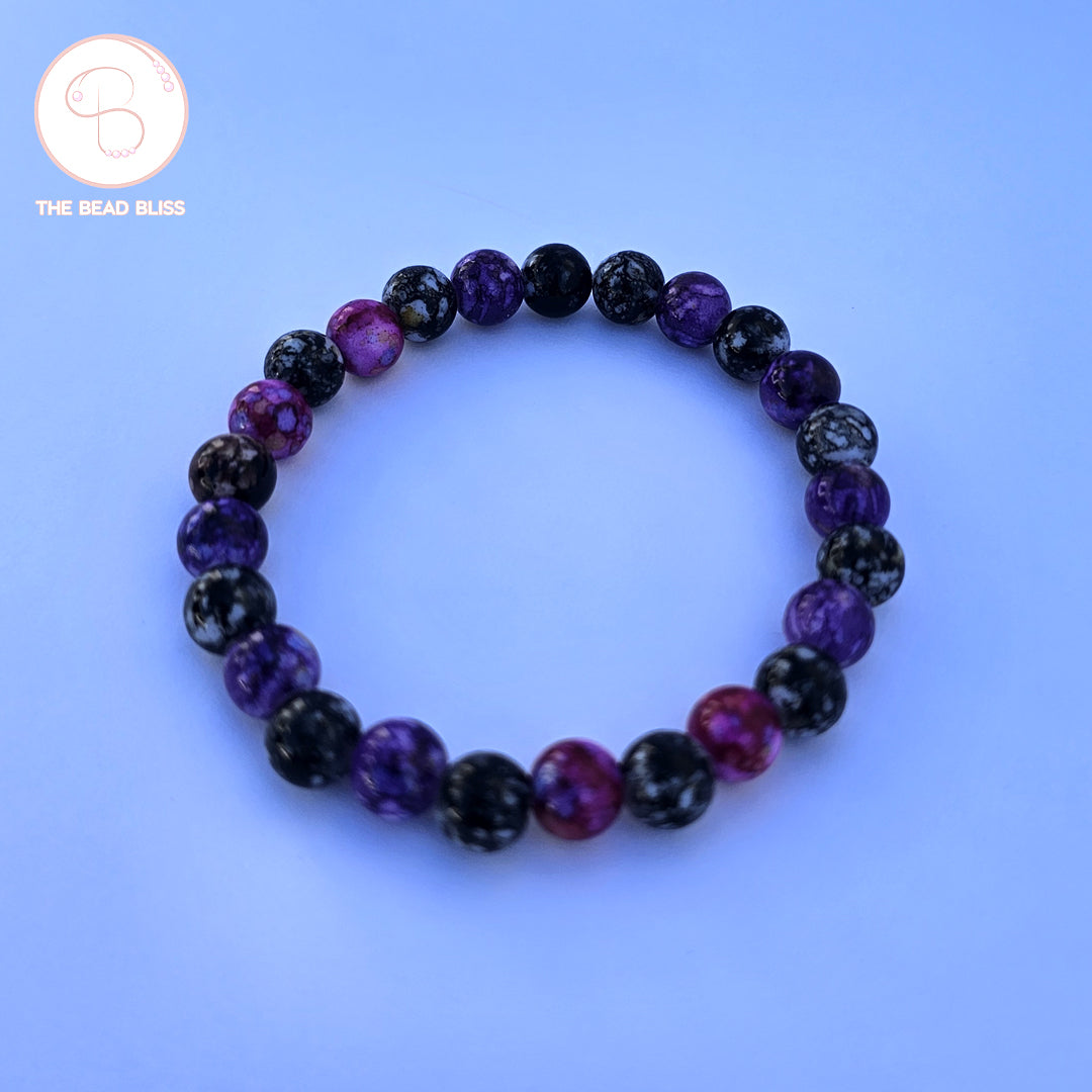 Purple & Black Stone Beaded Bracelet Set