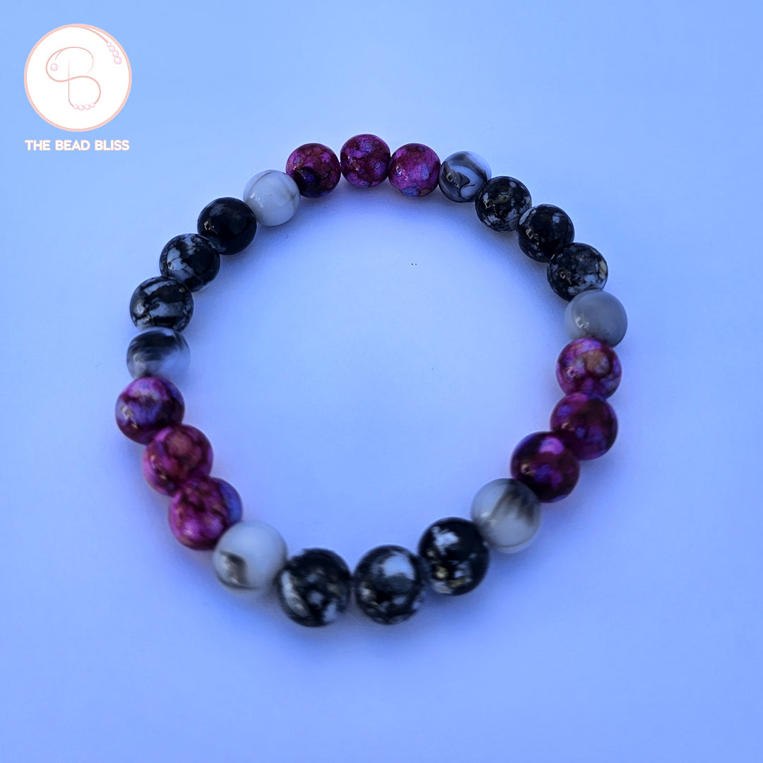 Purple & Black Stone Beaded Bracelet Set