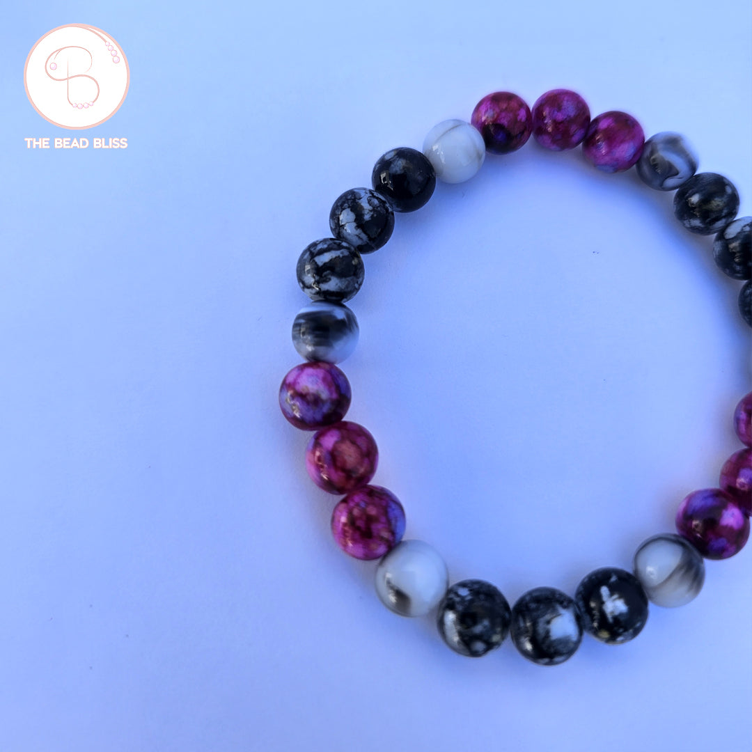 Purple & Black Stone Beaded Bracelet Set