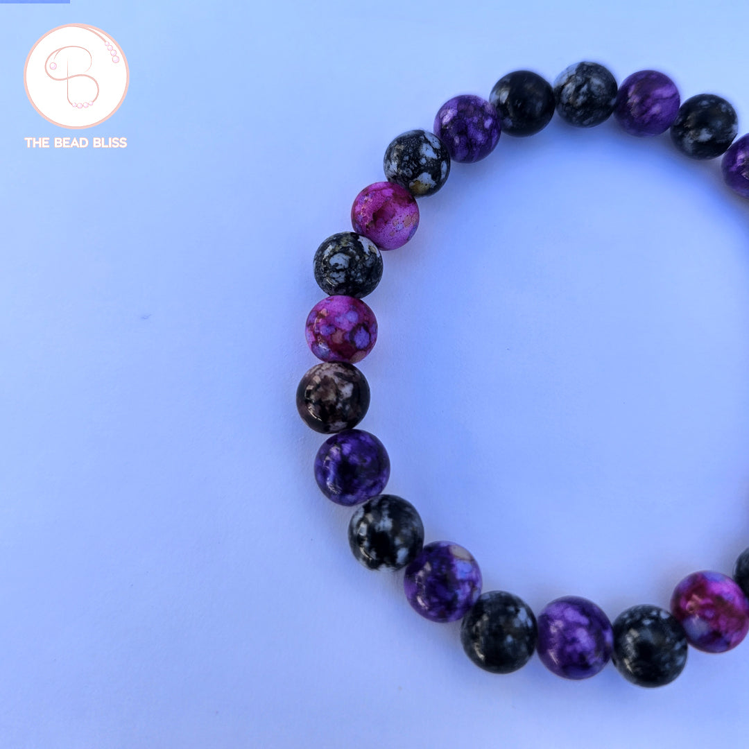 Purple & Black Stone Beaded Bracelet Set
