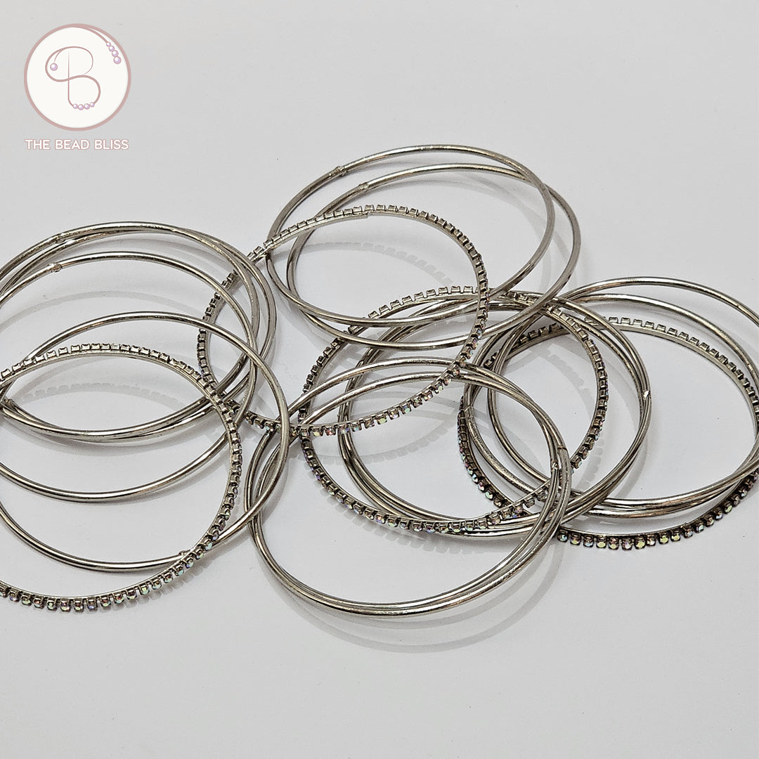 Silver Stacked Bangle Set (12)