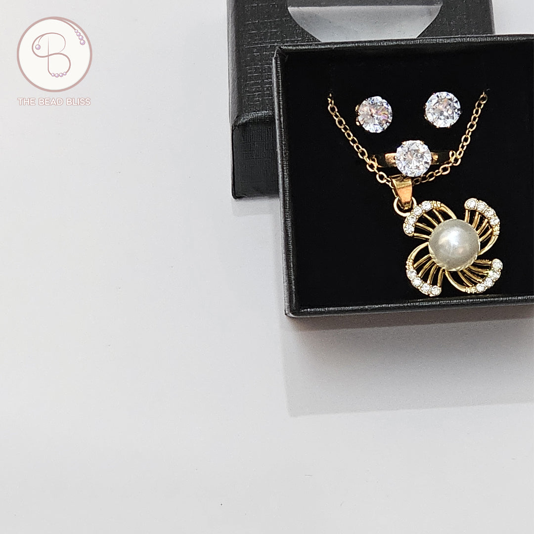 Floral Pearl Pendant & Tops Set