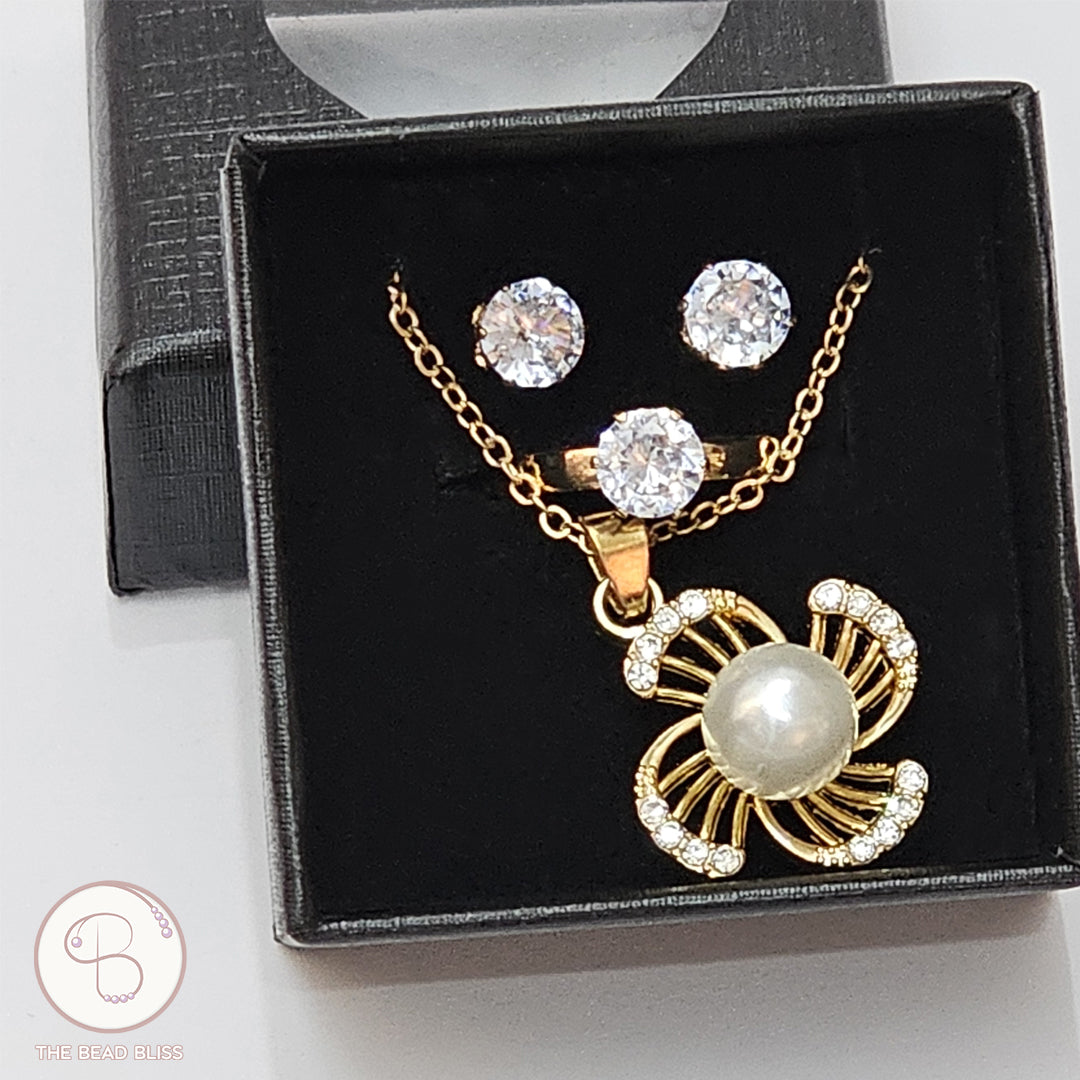 Floral Pearl Pendant & Tops Set
