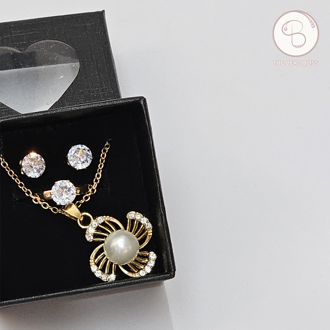 Floral Pearl Pendant & Tops Set