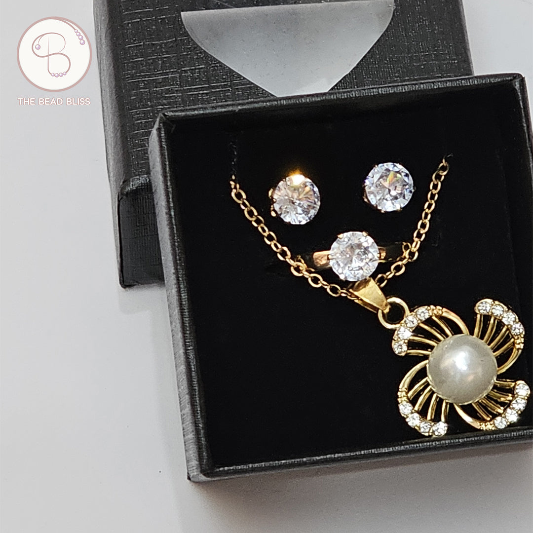Floral Pearl Pendant & Tops Set