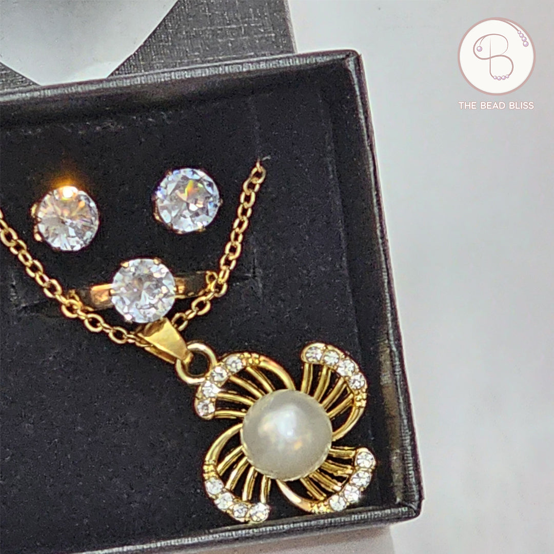 Floral Pearl Pendant & Tops Set