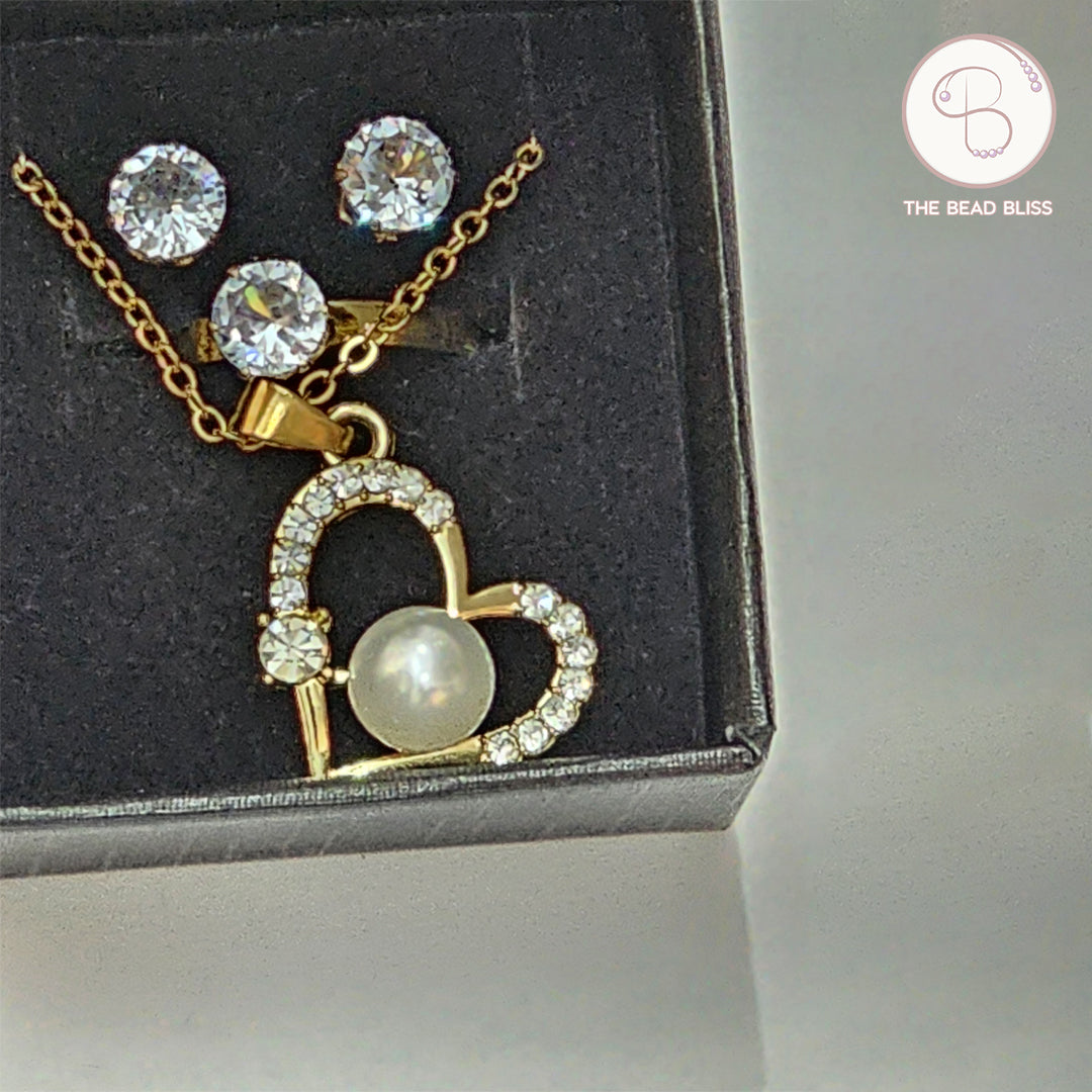Heart Pearl Pendant & Tops Set