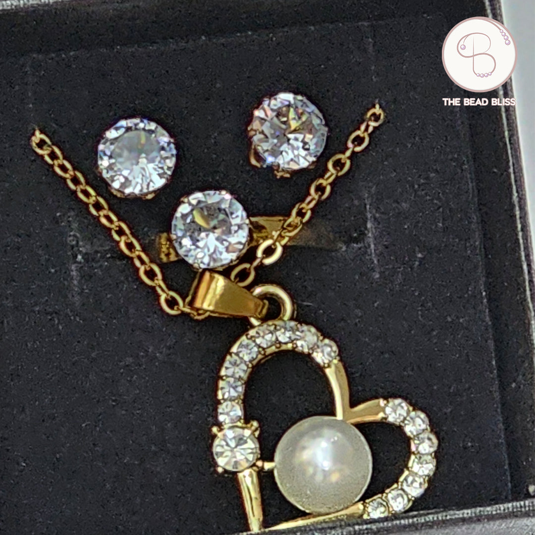 Heart Pearl Pendant & Tops Set