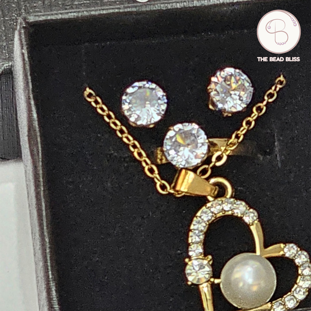 Heart Pearl Pendant & Tops Set