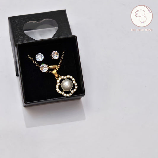 Crystal Pearl Pendant & Tops Set