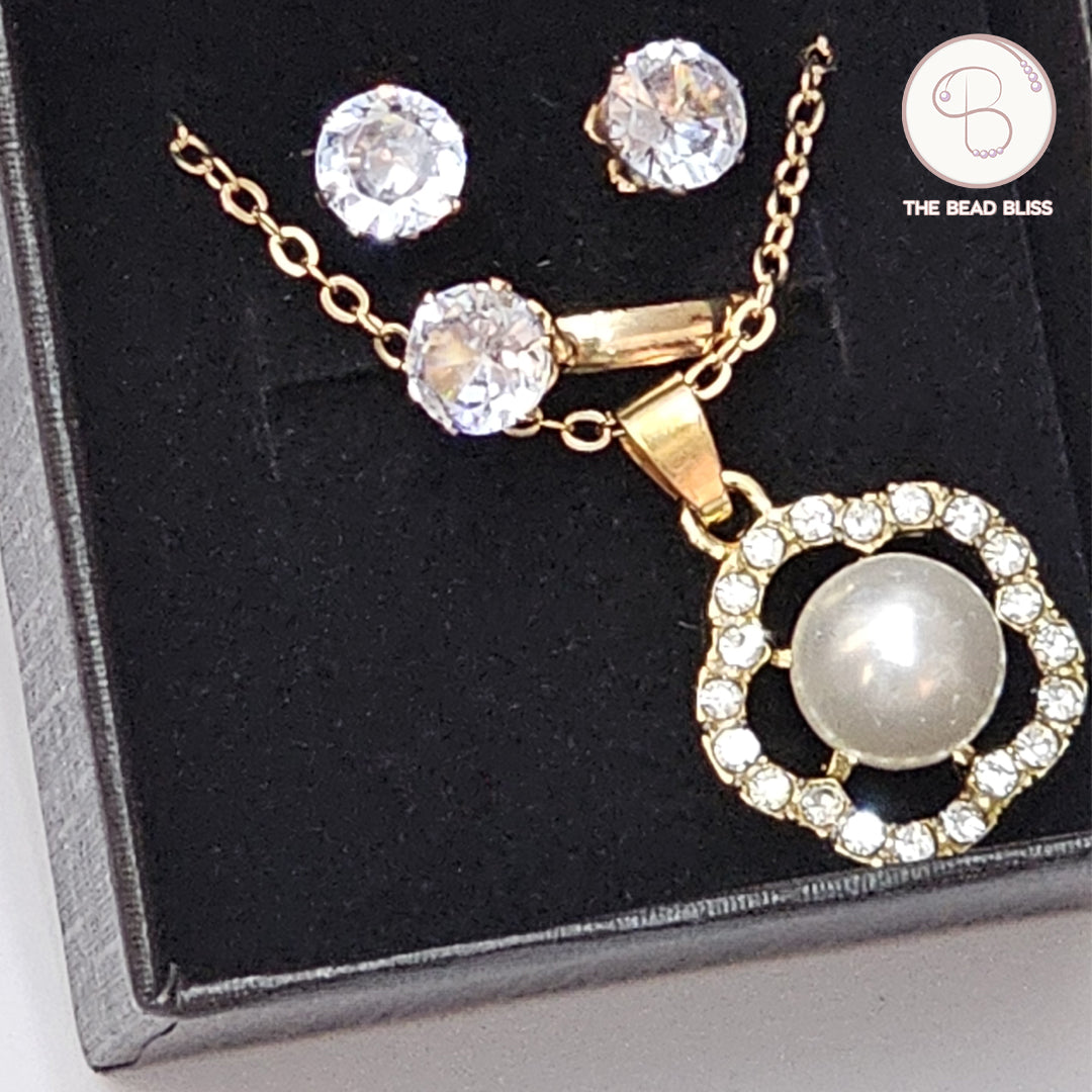 Crystal Pearl Pendant & Tops Set