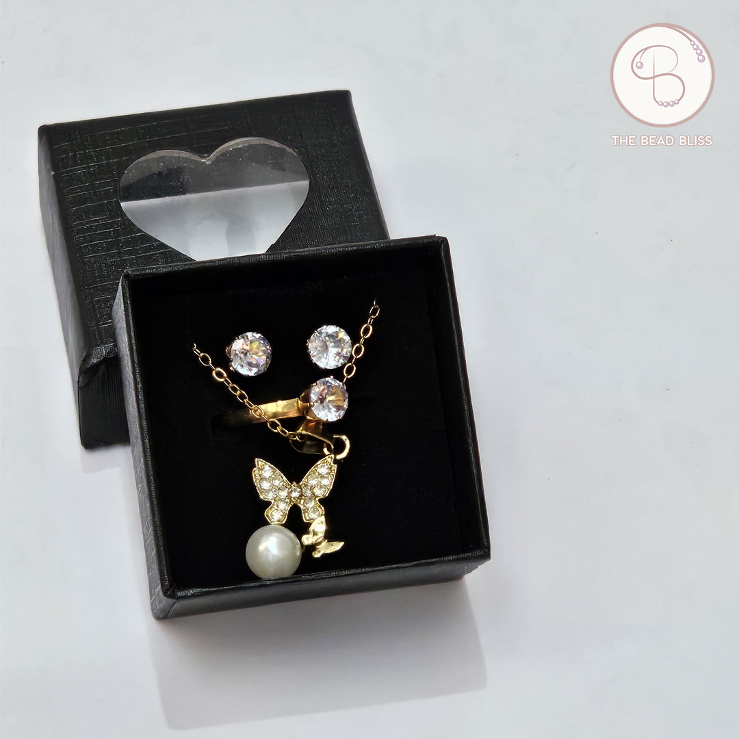Butterfly Pearl Pendant & Tops Set