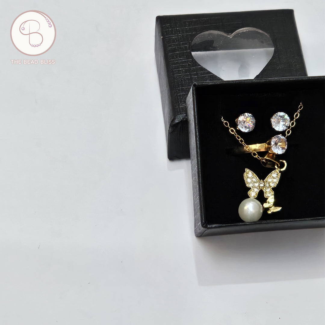 Butterfly Pearl Pendant & Tops Set