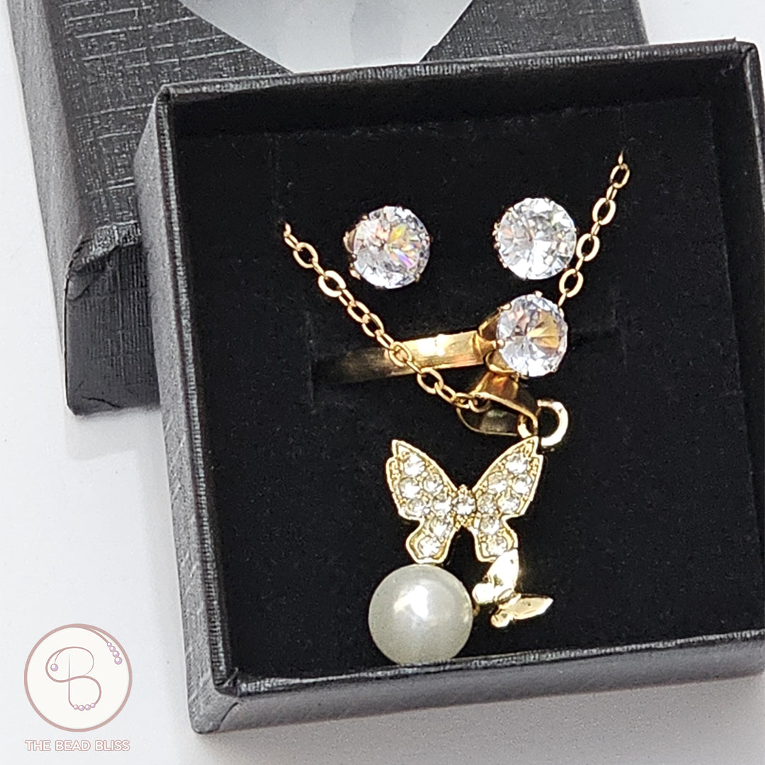 Butterfly Pearl Pendant & Tops Set