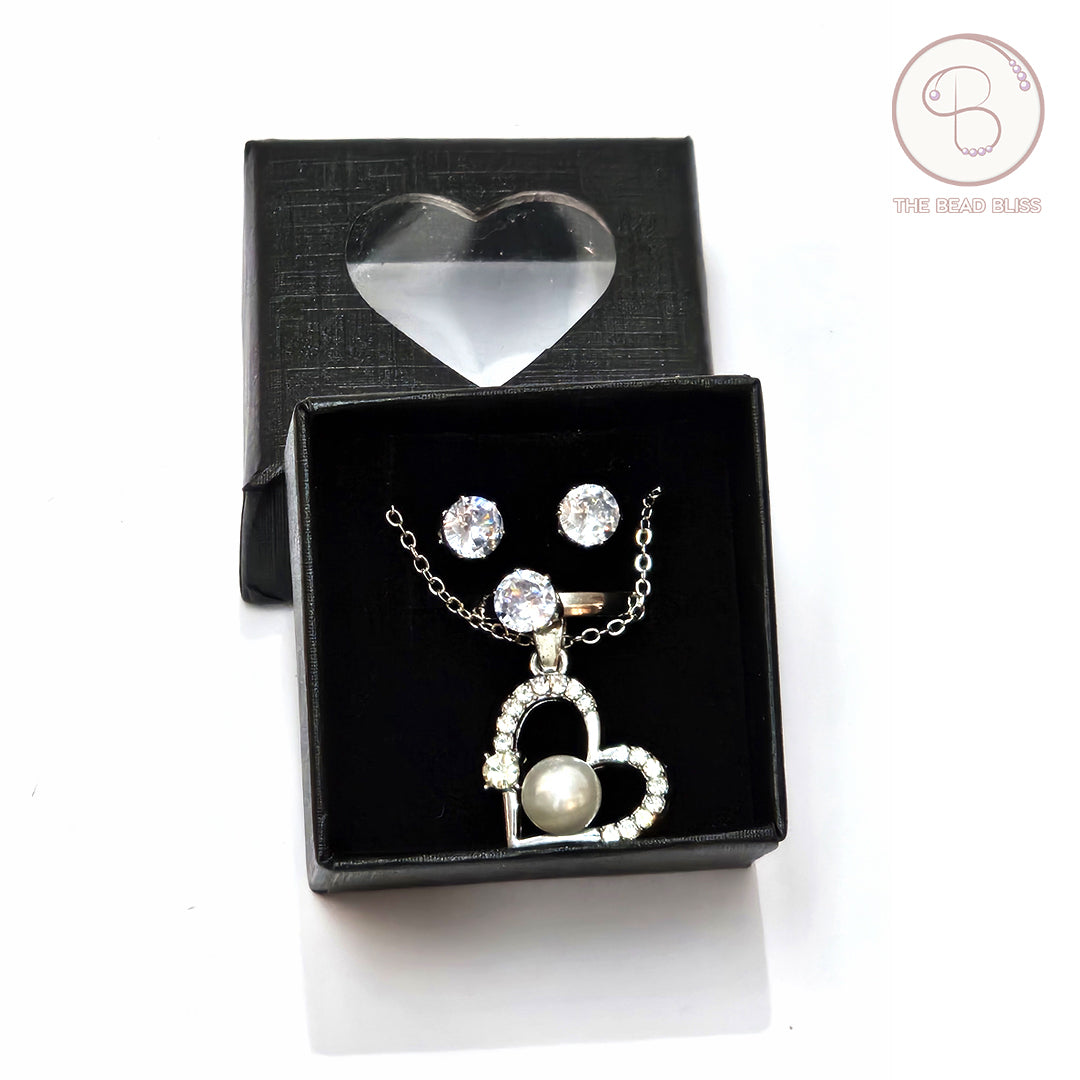 Heart Pearl Pendant & Tops Set