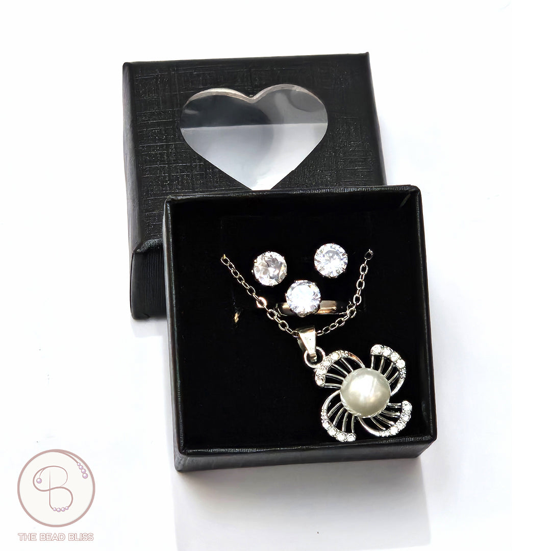 Floral Pearl Pendant & Tops Set