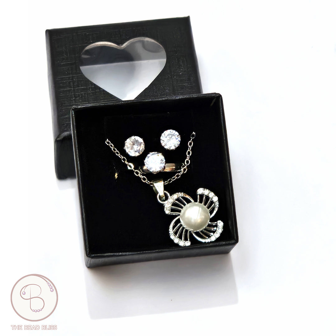 Floral Pearl Pendant & Tops Set
