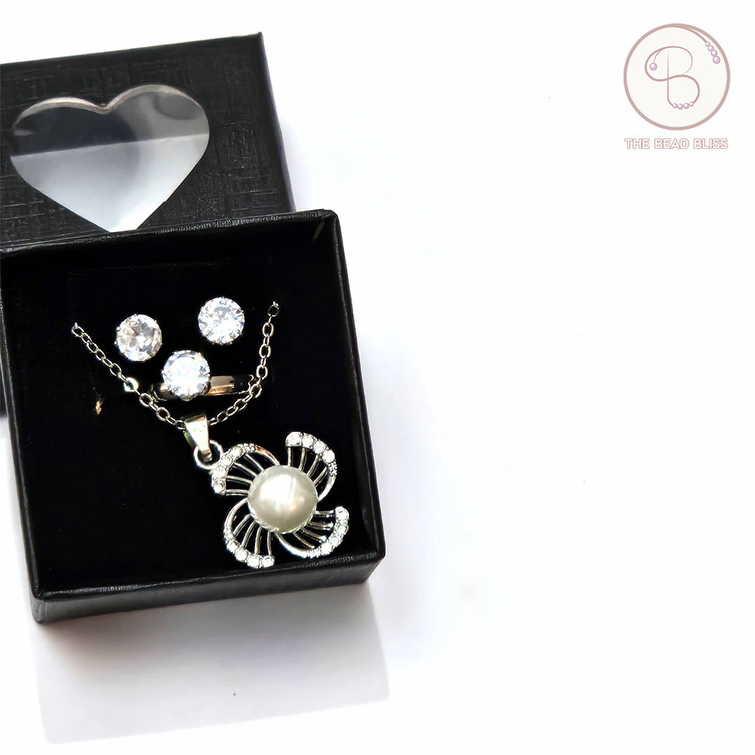 Floral Pearl Pendant & Tops Set