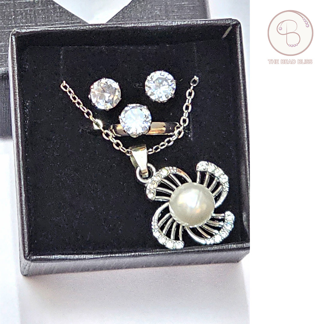 Floral Pearl Pendant & Tops Set
