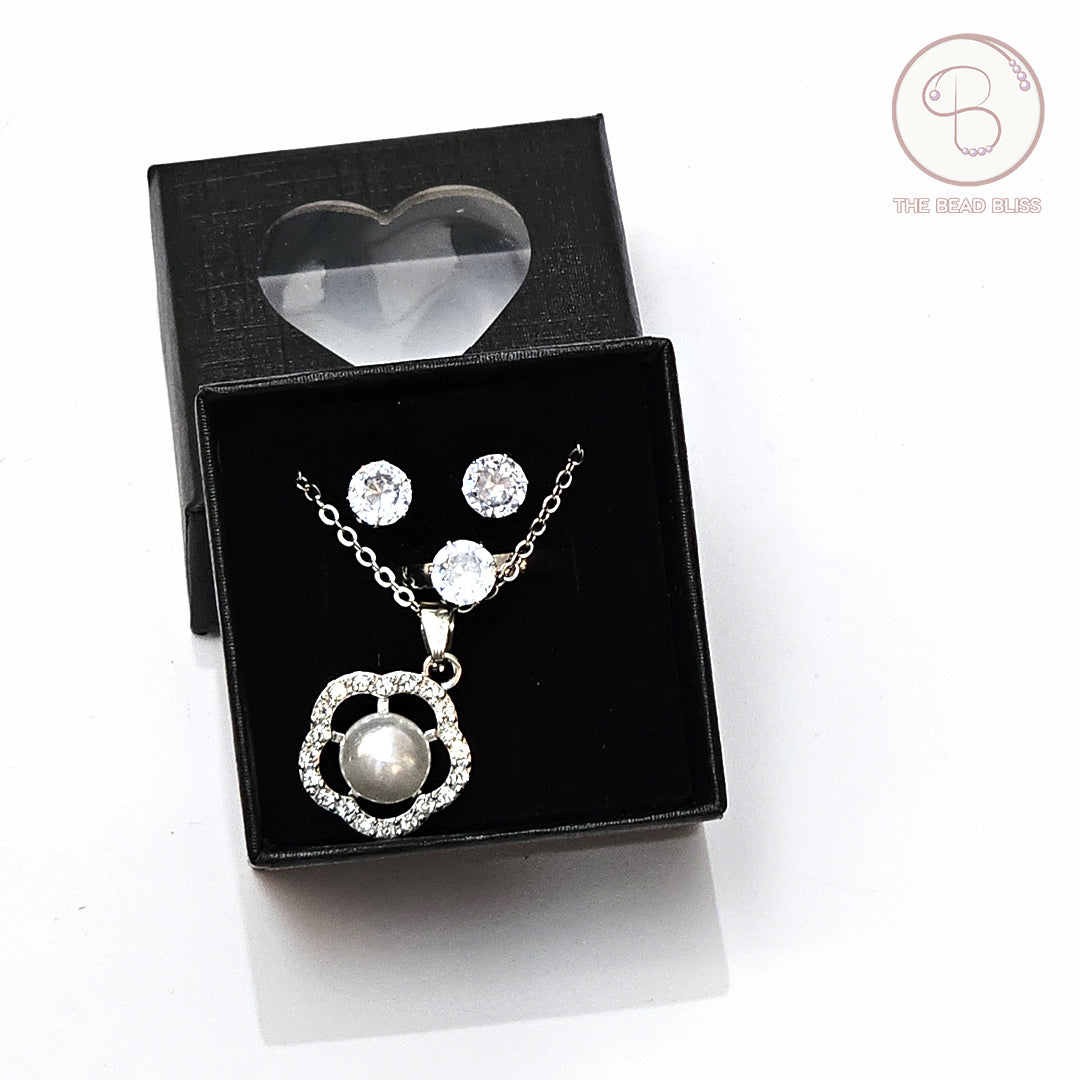 Crystal Pearl Pendant & Tops Set