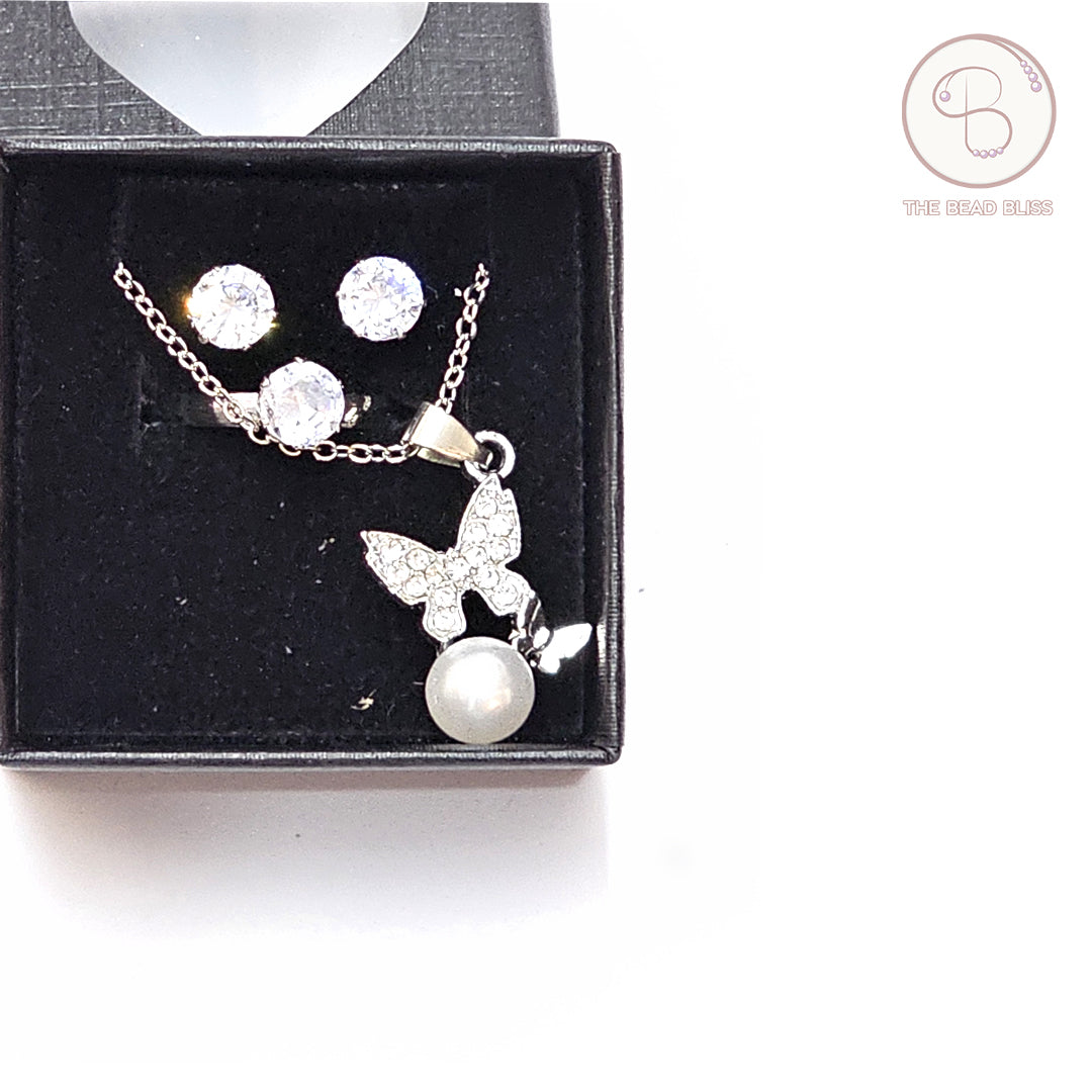 Butterfly Pearl Pendant & Tops Set