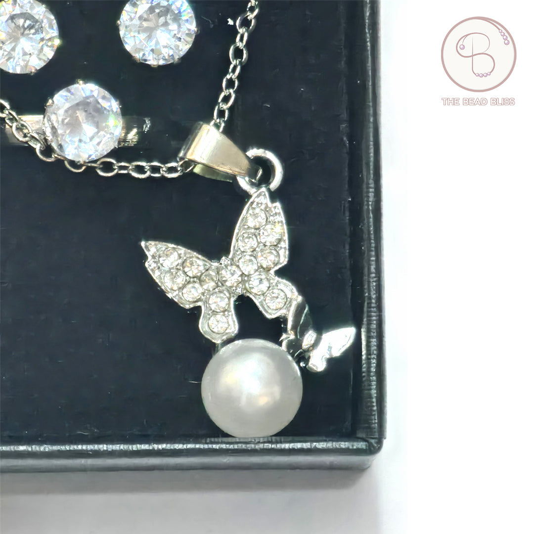 Butterfly Pearl Pendant & Tops Set