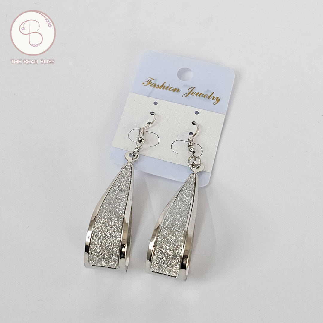 Silver Glitter Teardrop Loop Earrings
