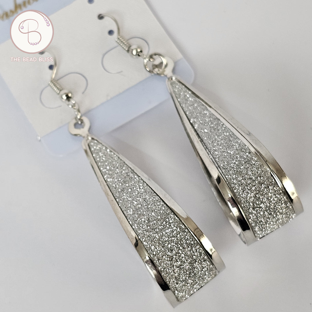 Silver Glitter Teardrop Loop Earrings