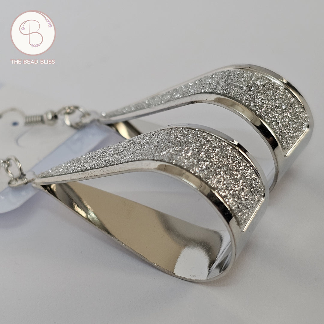 Silver Glitter Teardrop Loop Earrings