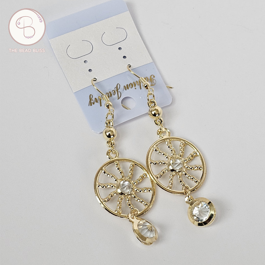 Golden Sunburst Crystal Drop Earrings
