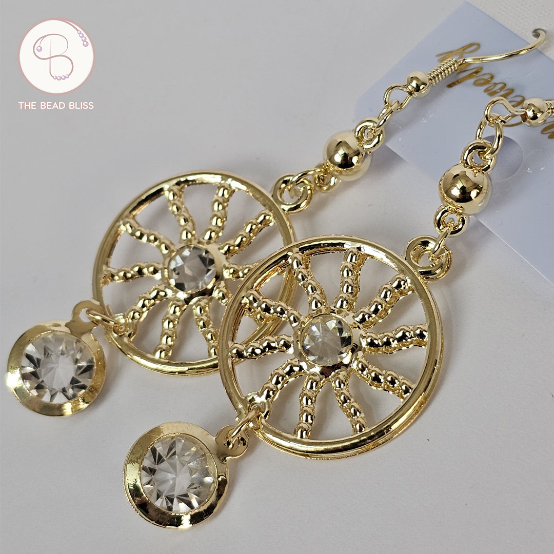 Golden Sunburst Crystal Drop Earrings