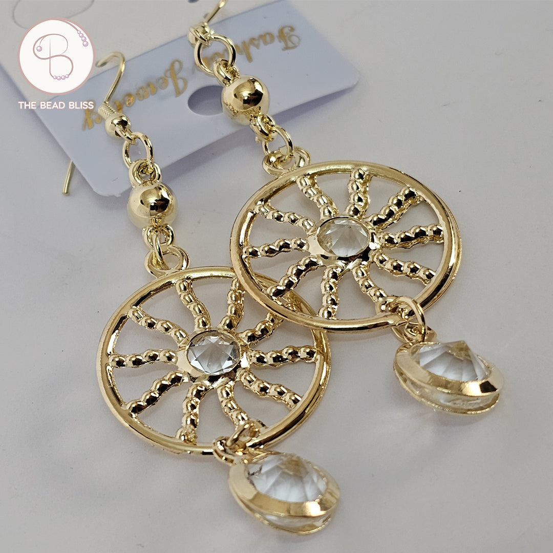 Golden Sunburst Crystal Drop Earrings