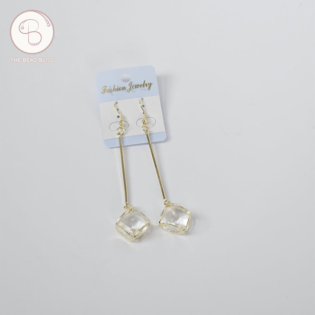 Crystal Cube Long Drop Earrings