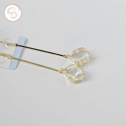 Crystal Cube Long Drop Earrings