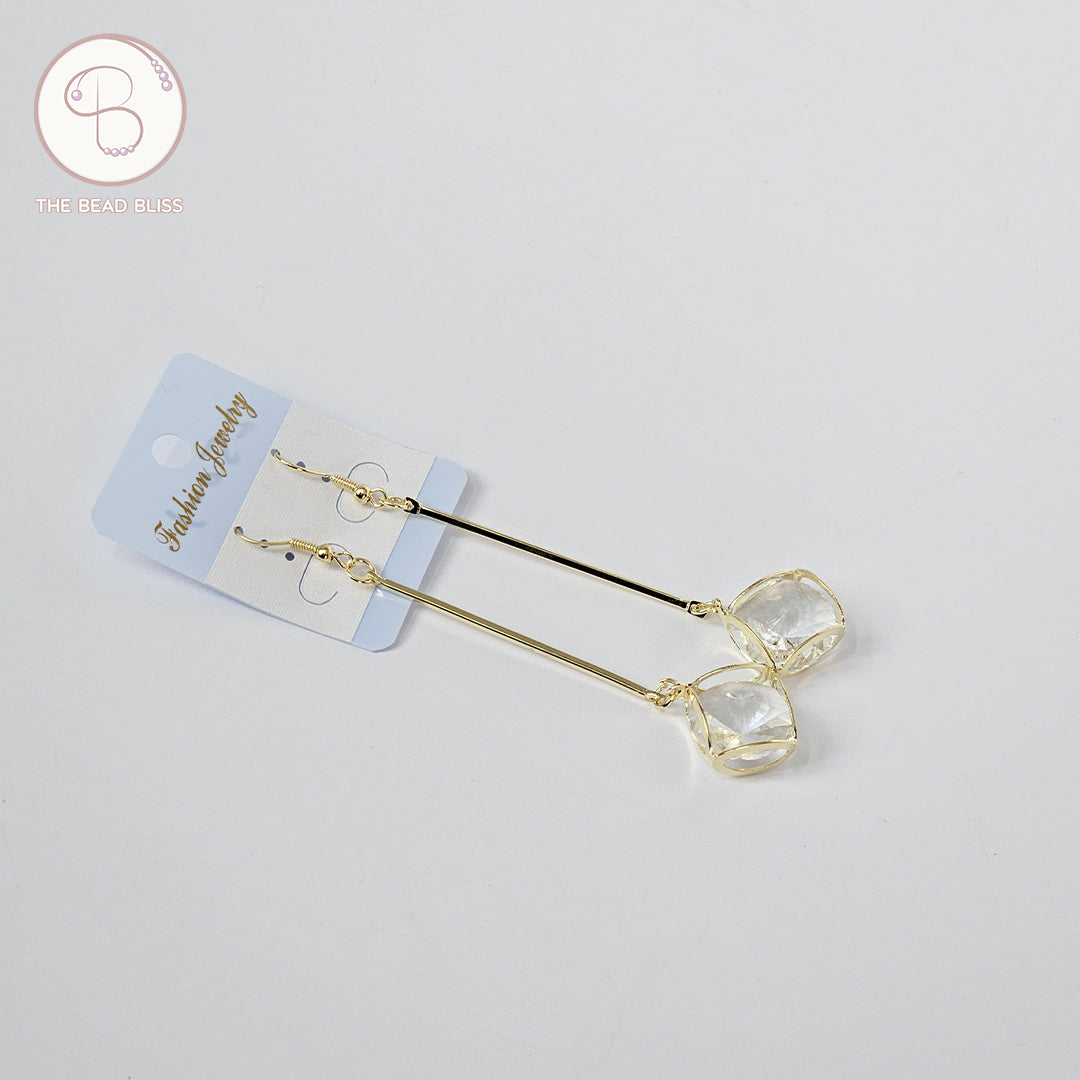 Crystal Cube Long Drop Earrings