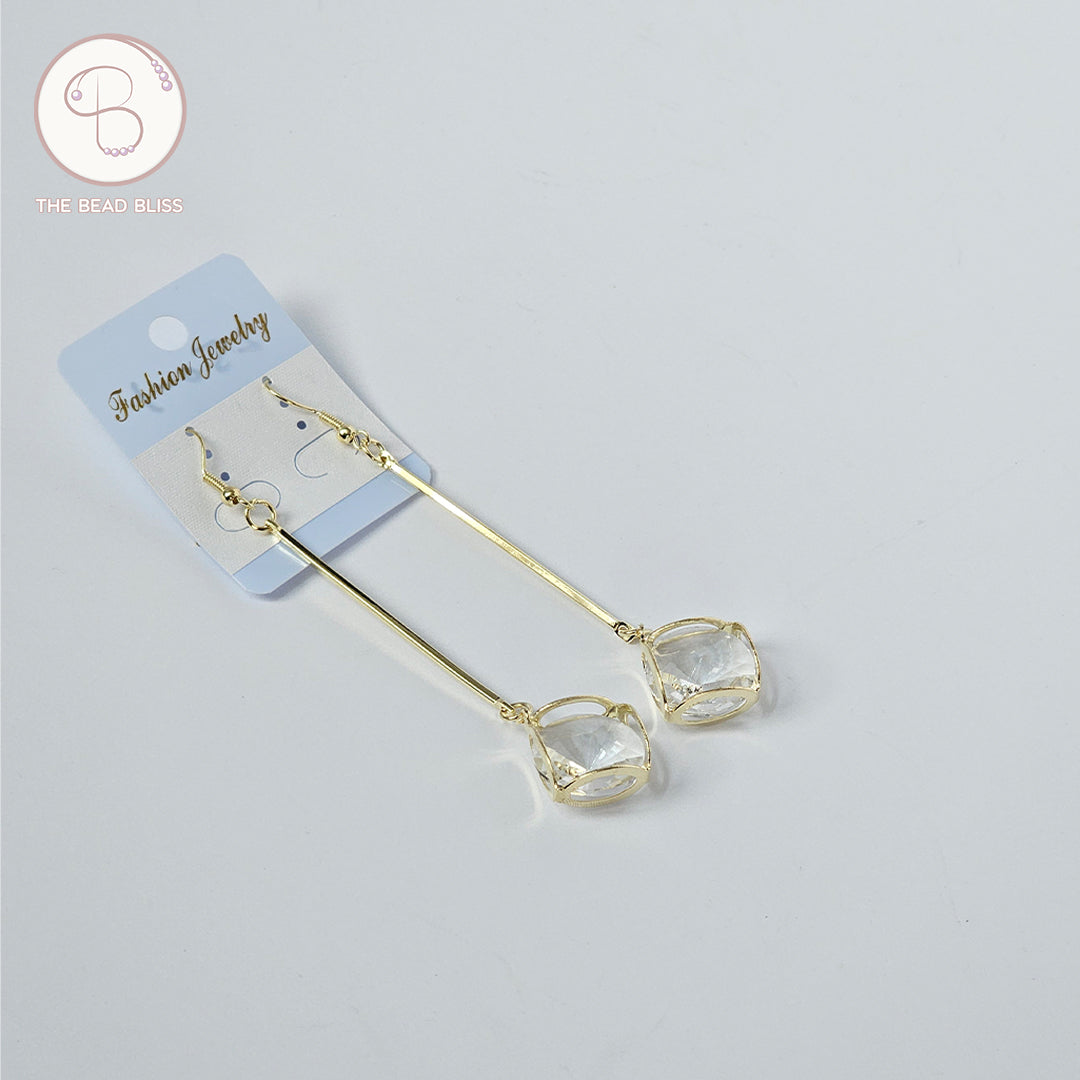 Crystal Cube Long Drop Earrings