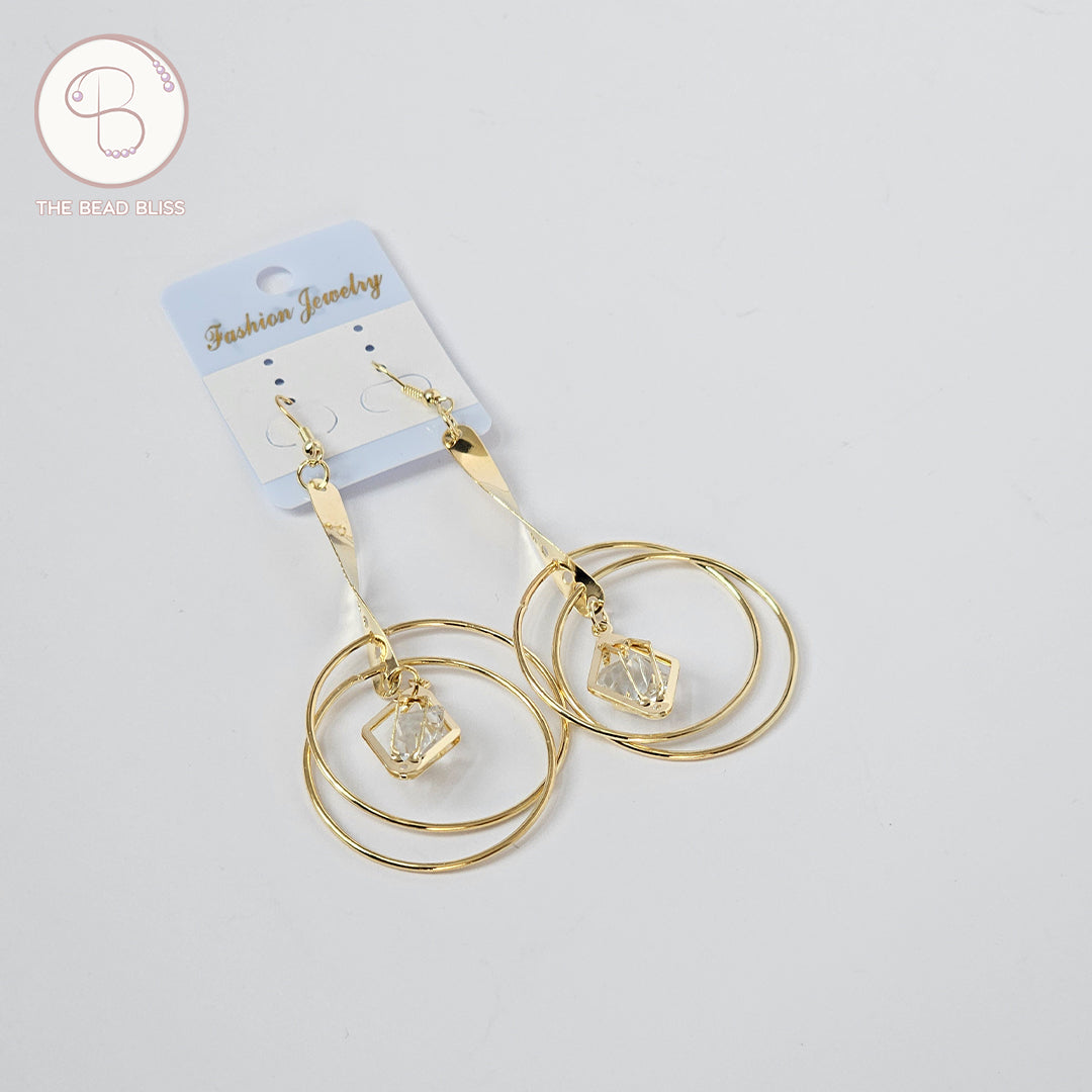Golden Spiral Hoop Earrings with Crystal Drop