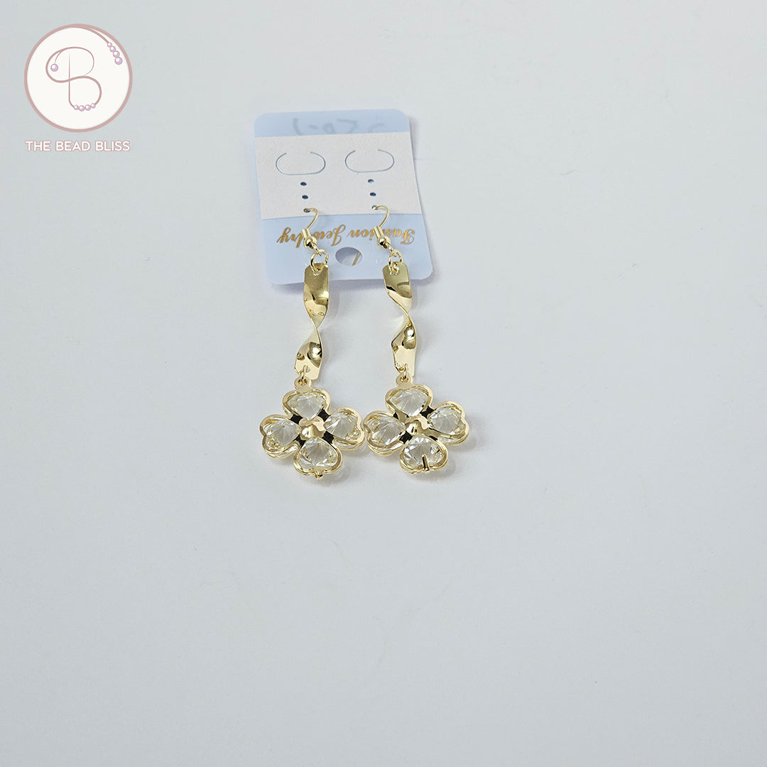 Twist Drop Floral Earrings with Clear Crystals
