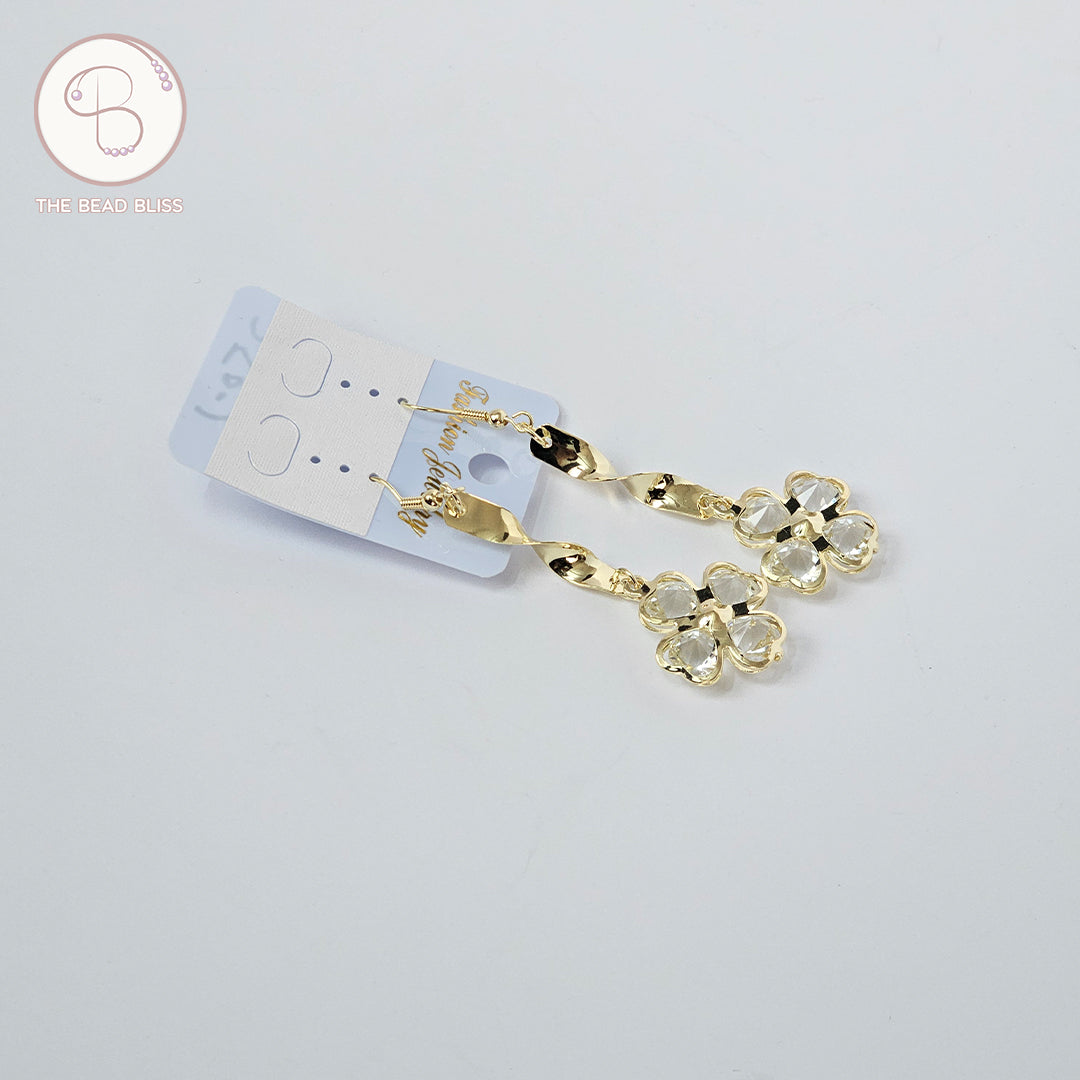 Twist Drop Floral Earrings with Clear Crystals