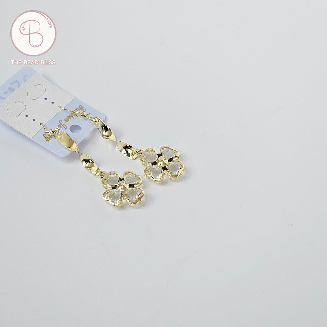 Twist Drop Floral Earrings with Clear Crystals