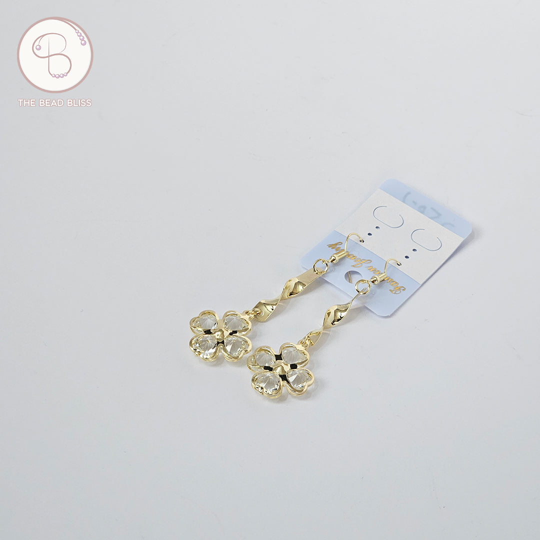 Twist Drop Floral Earrings with Clear Crystals